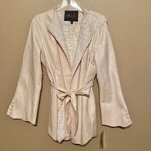 Chi by Falchi Cream Reversible Faux Leather & Fur Swing Jacket Coat NWT Size (M)